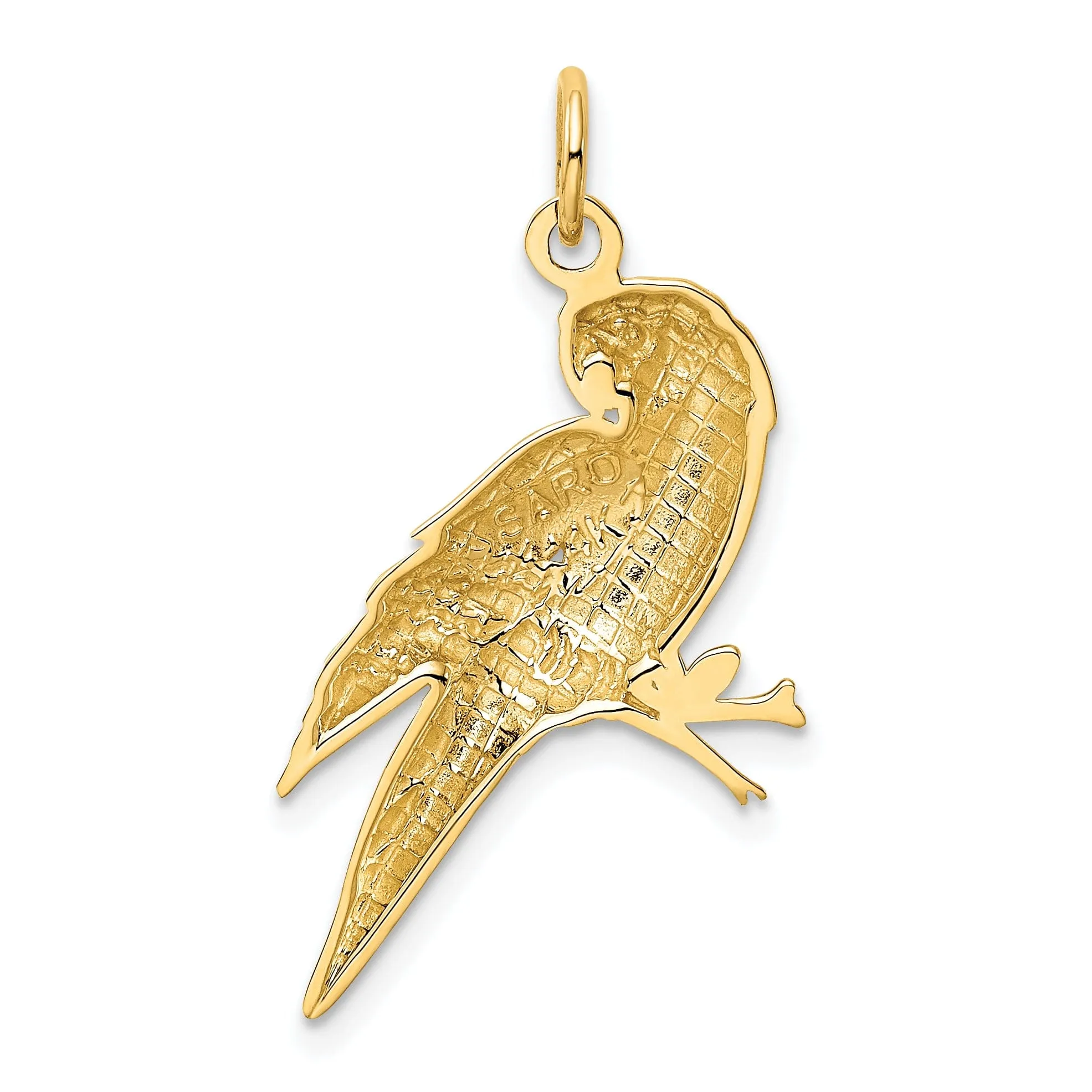 14k Yellow Gold  Textured Polished Finish Concave ShapeParrot Bird Charm Pendant