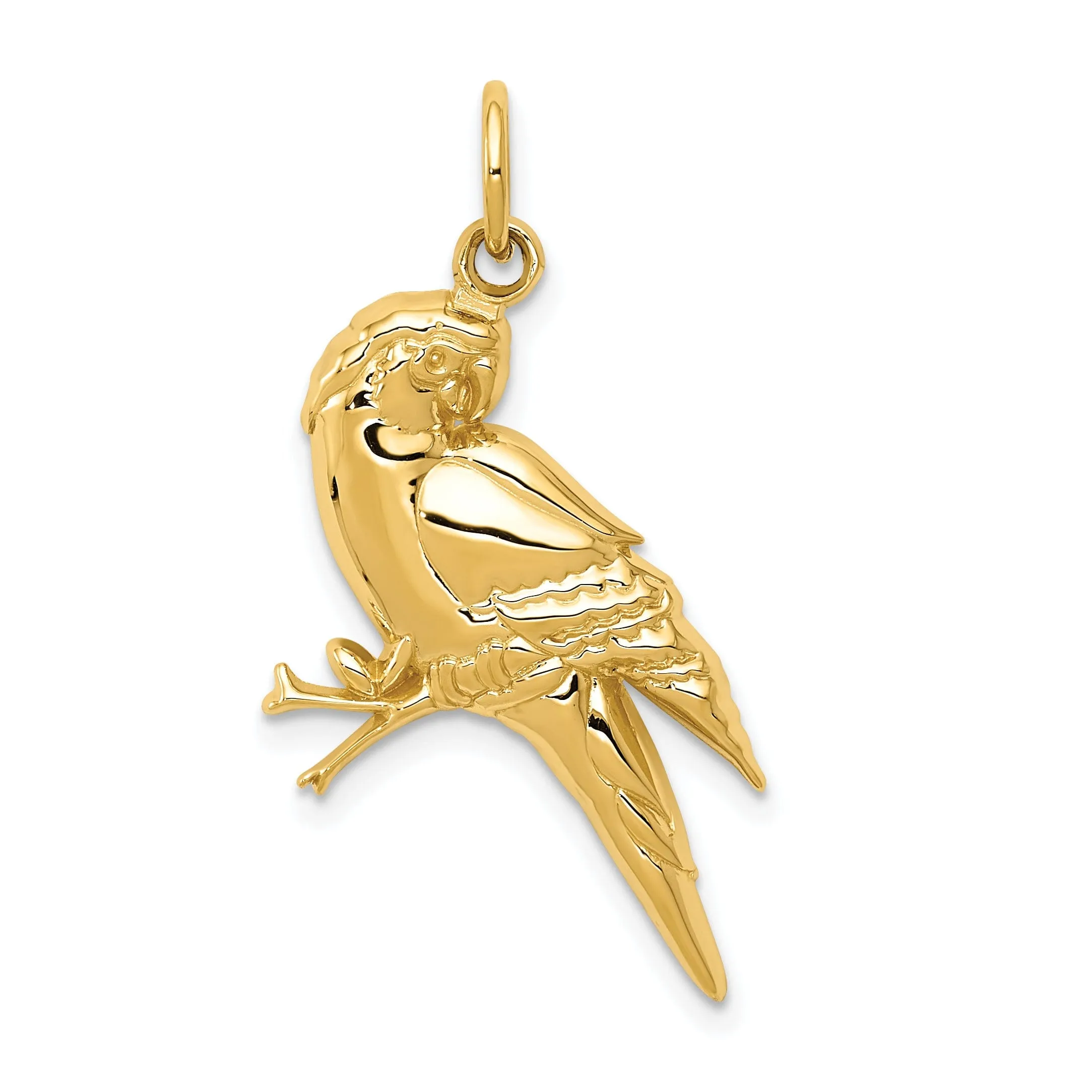 14k Yellow Gold  Textured Polished Finish Concave ShapeParrot Bird Charm Pendant