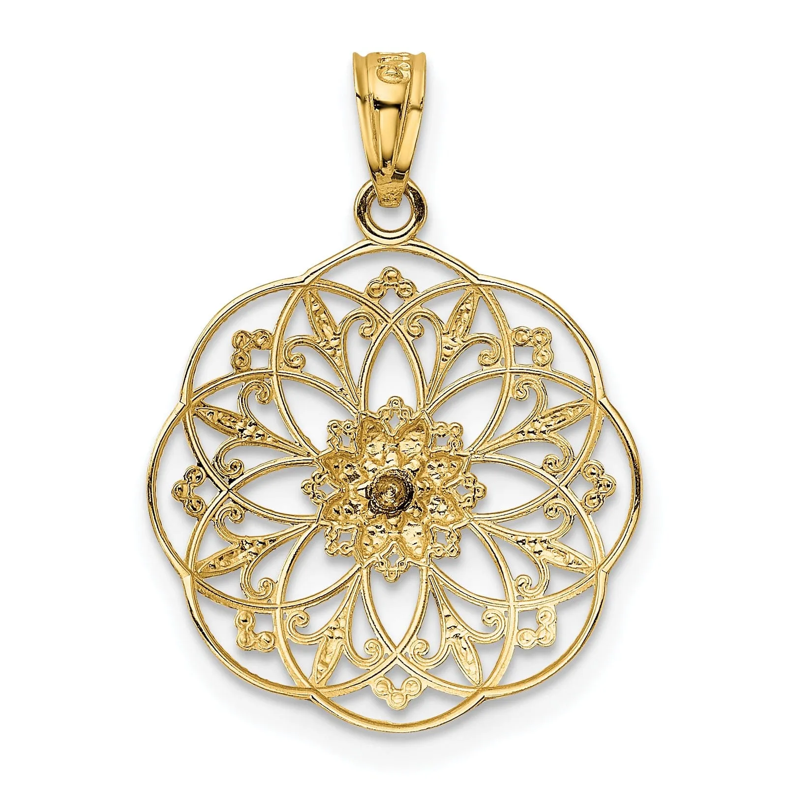 14k Yellow Rose Gold Rose in Filigree Pendant