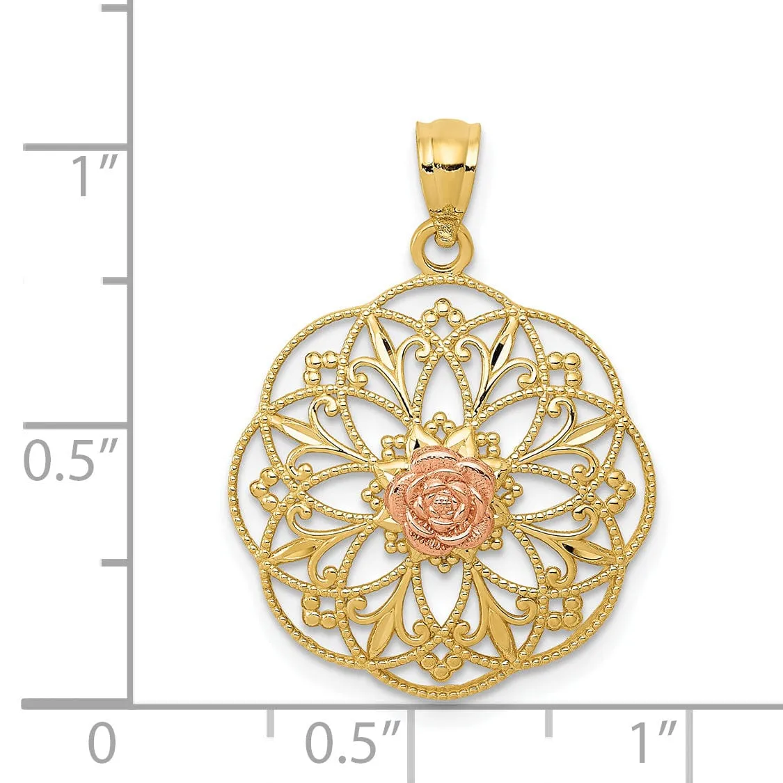 14k Yellow Rose Gold Rose in Filigree Pendant