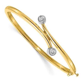 14kt Two Tone Gold Bangle Bracelet with 4mm Round Forever One Moissanite