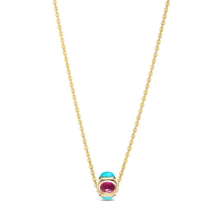 14KY Golden Nugget Necklace with Turquoise, Tourmaline and Opal