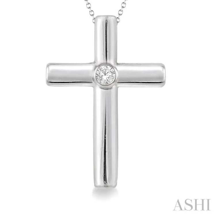 1/50 Ctw Round Cut Diamond Cross Pendant in Sterling Silver with Chain