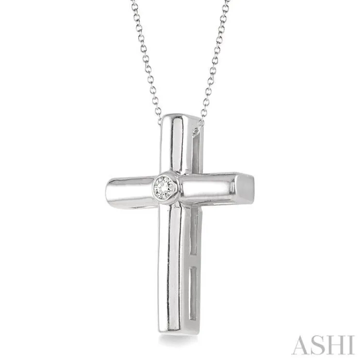 1/50 Ctw Round Cut Diamond Cross Pendant in Sterling Silver with Chain