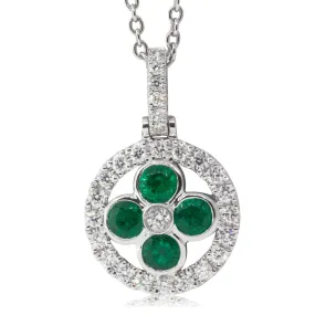 18ct White Gold Emerald & Diamond Pendant