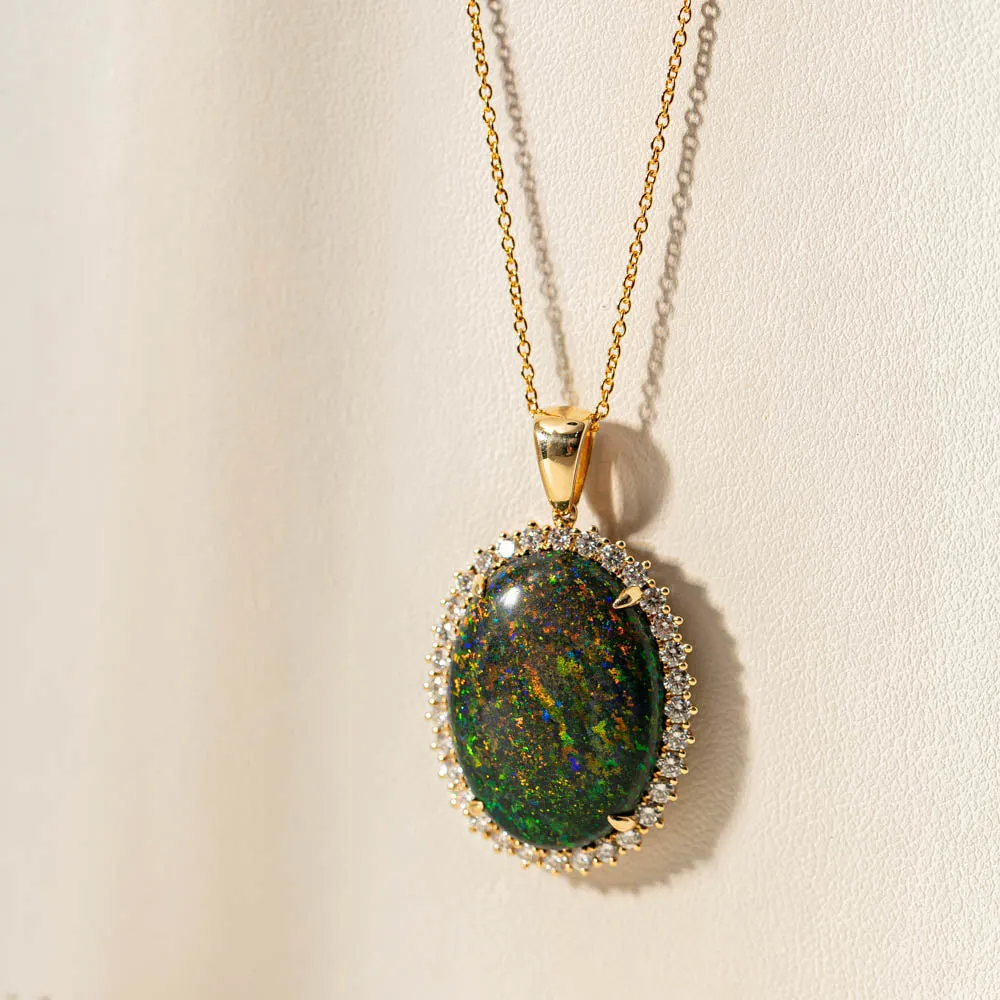 18ct Yellow Gold Opal & Diamond Belle Pendant