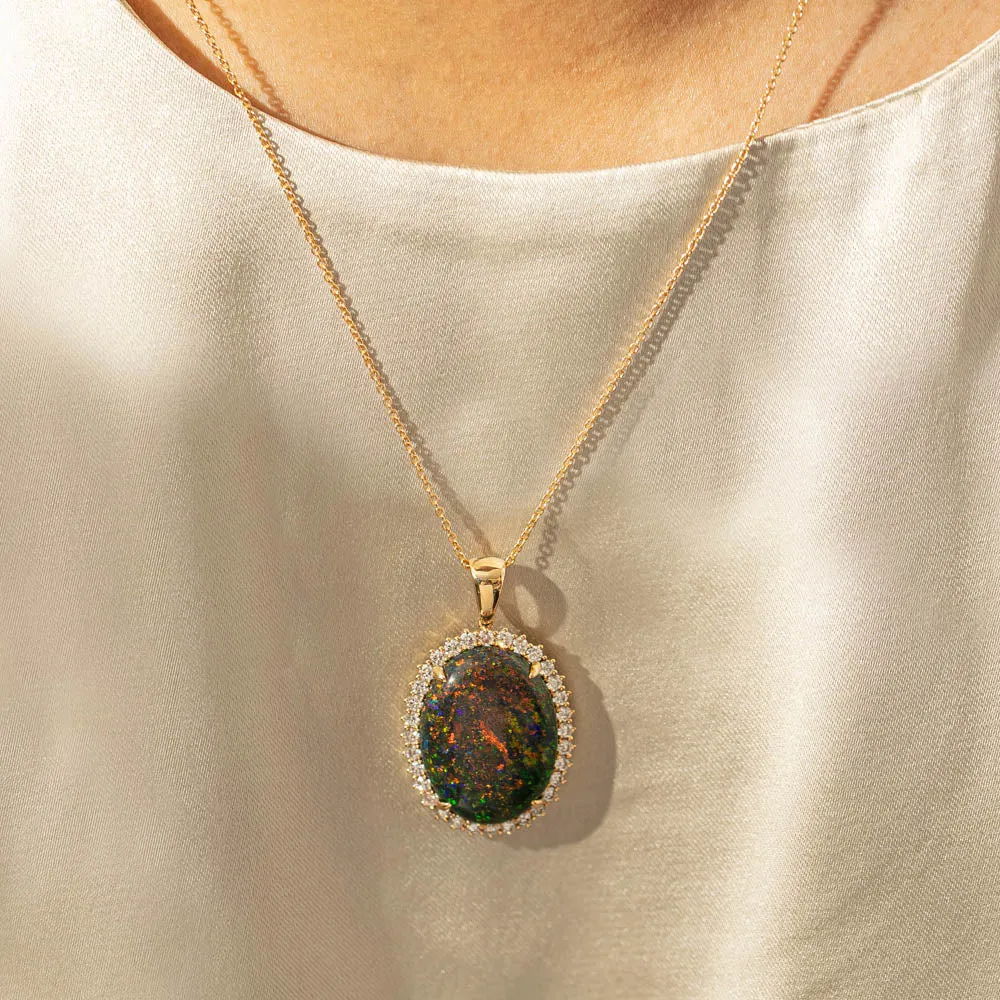 18ct Yellow Gold Opal & Diamond Belle Pendant