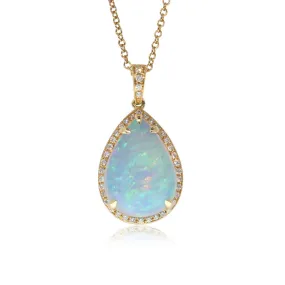 18ct Yellow Gold Opal & Diamond Pendant