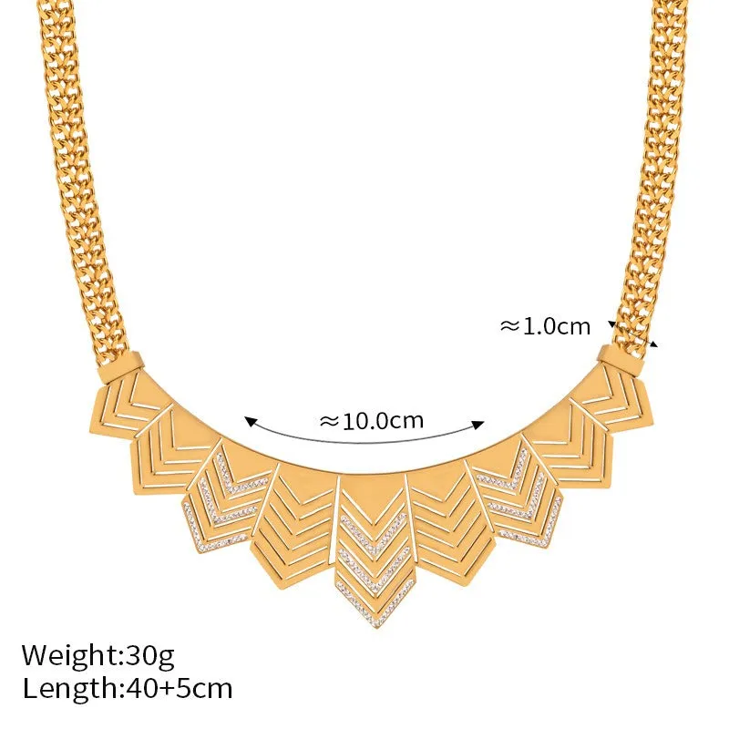 18K gold exaggerated personalized arrow inlaid zircon design versatile necklace