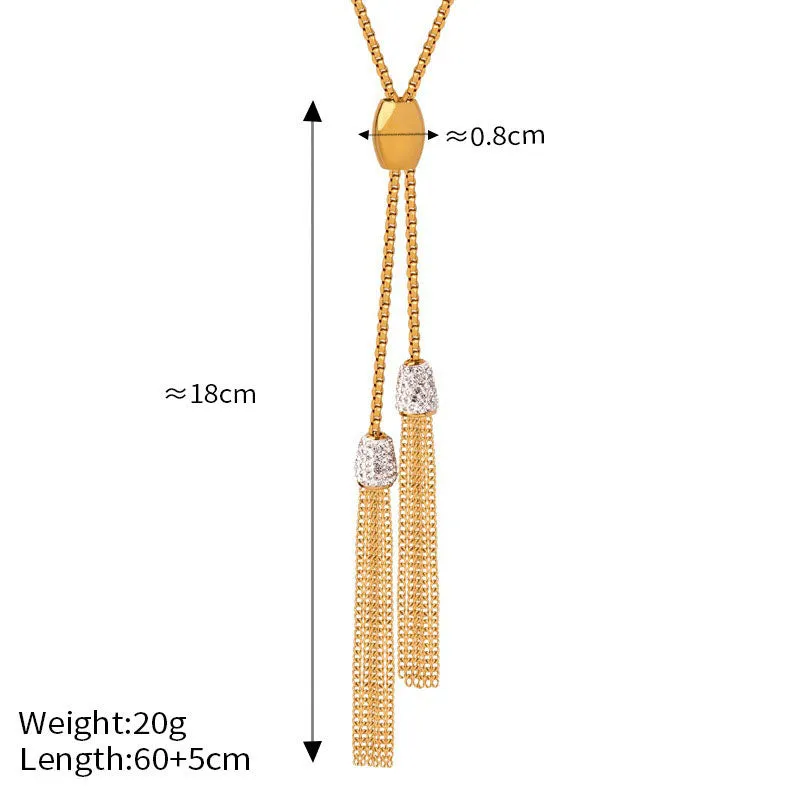 18K gold noble and luxurious sweater chain with long tassel inlaid zircon design necklace