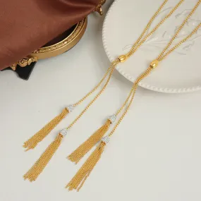 18K gold noble and luxurious sweater chain with long tassel inlaid zircon design necklace