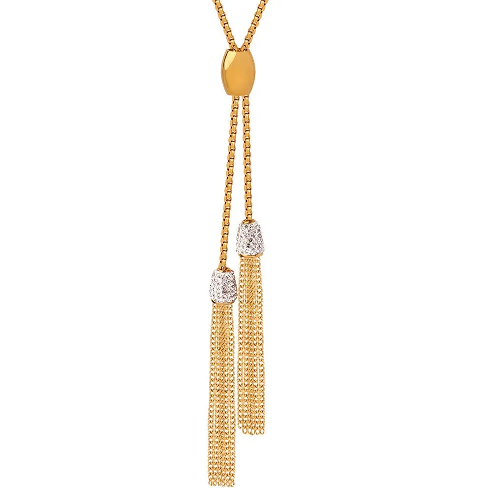 18K gold noble and luxurious sweater chain with long tassel inlaid zircon design necklace