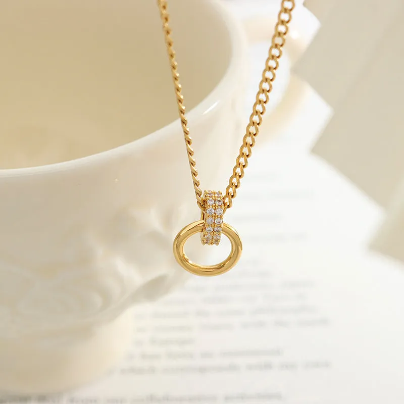 18K Gold Plated Zircon Pendant Necklace with Brass Buckle for Women