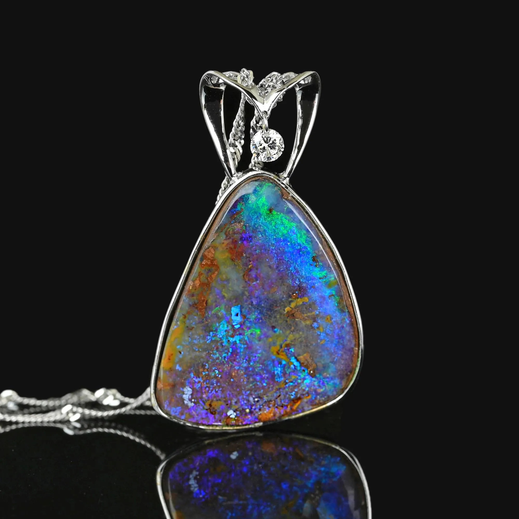 18K White Gold Diamond 13.99 CTW Boulder Opal Necklace