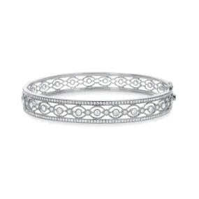 18K White Gold Hinged Diamond Bangle Bracelet, Filigree