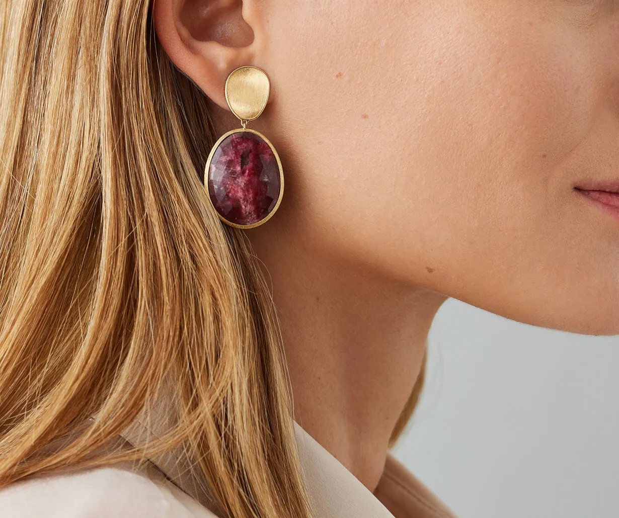 18K Yellow Gold Double Drop Thulite Earrings