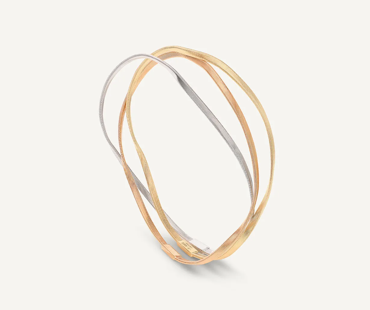 18K Yellow, White & Rose 3-Strand Bangle