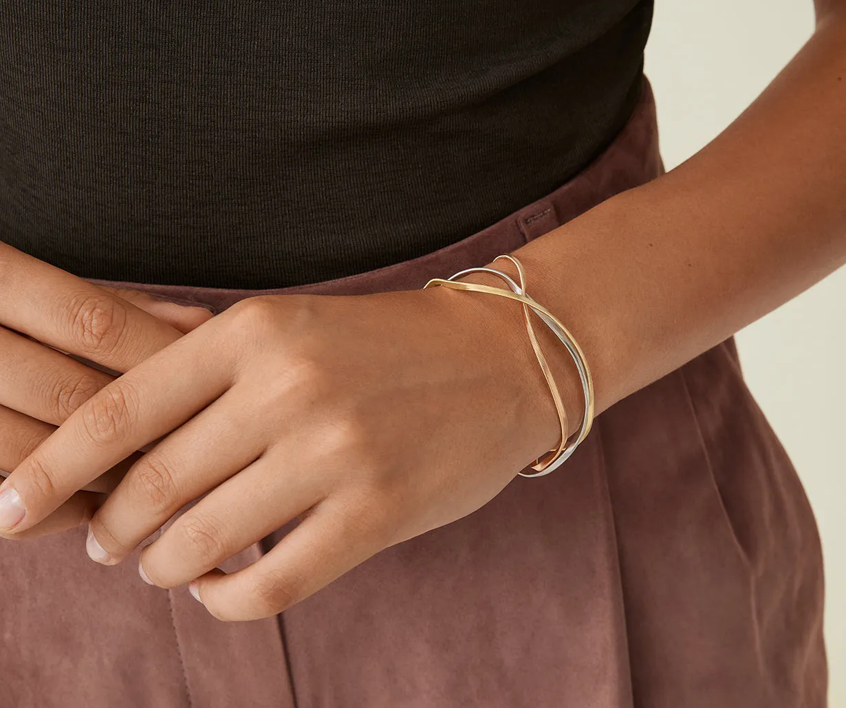 18K Yellow, White & Rose 3-Strand Bangle