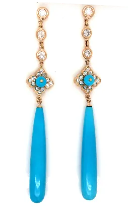 18kt Gold Turquoise Chandelier Earrings