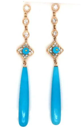 18kt Gold Turquoise Chandelier Earrings