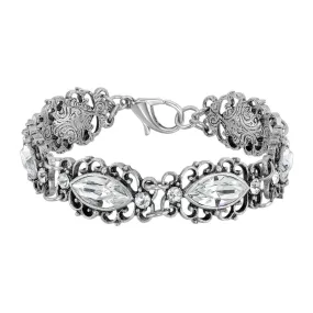 1928 Jewelry Navette Austrian Crystal Filigree Link Bracelet