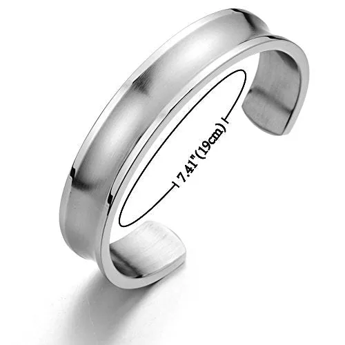 19CM Mens Womens Cuff Bracelet Stainless Steel Bangle Bracelet Grooved Polished and Satin