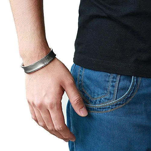 19CM Mens Womens Cuff Bracelet Stainless Steel Bangle Bracelet Grooved Polished and Satin