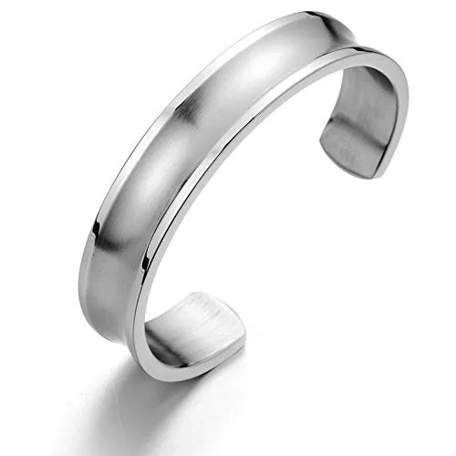 19CM Mens Womens Cuff Bracelet Stainless Steel Bangle Bracelet Grooved Polished and Satin