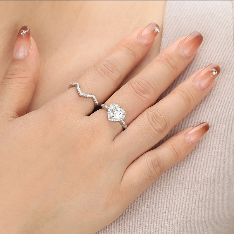 2 Carat Heart Cut Moissanite Engagement Ring Set,18K White Gold over Silver Wedding Rings for Women-Size (6-9)