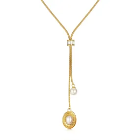 2 Strip Pearl Drop Pendant  Y Necklace