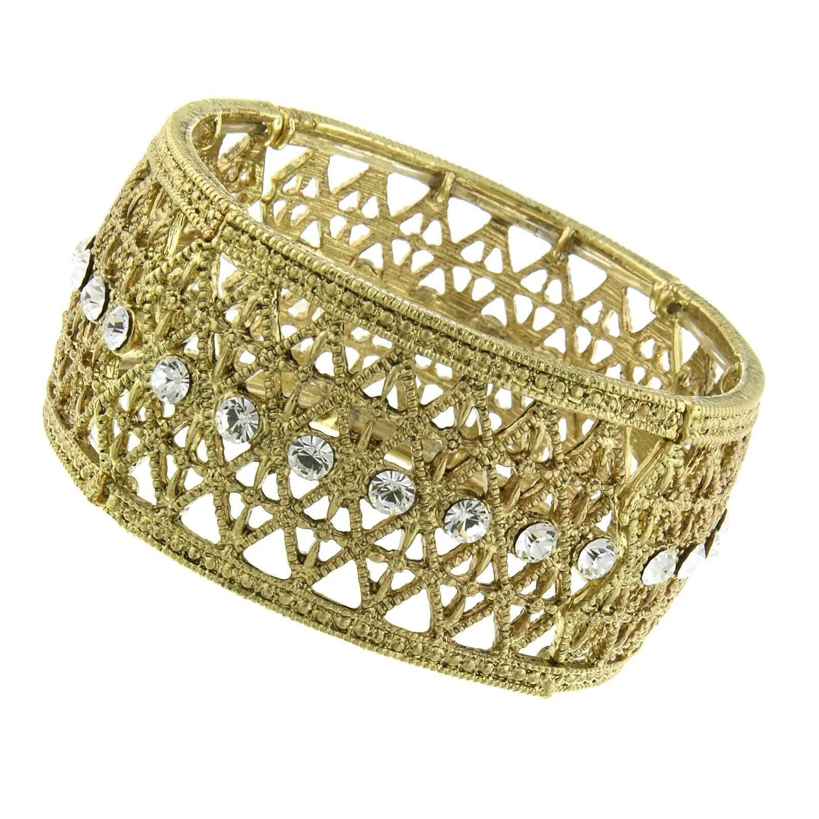 2028 Jewelry Crystal Wide Filigree Stretch Bracelet