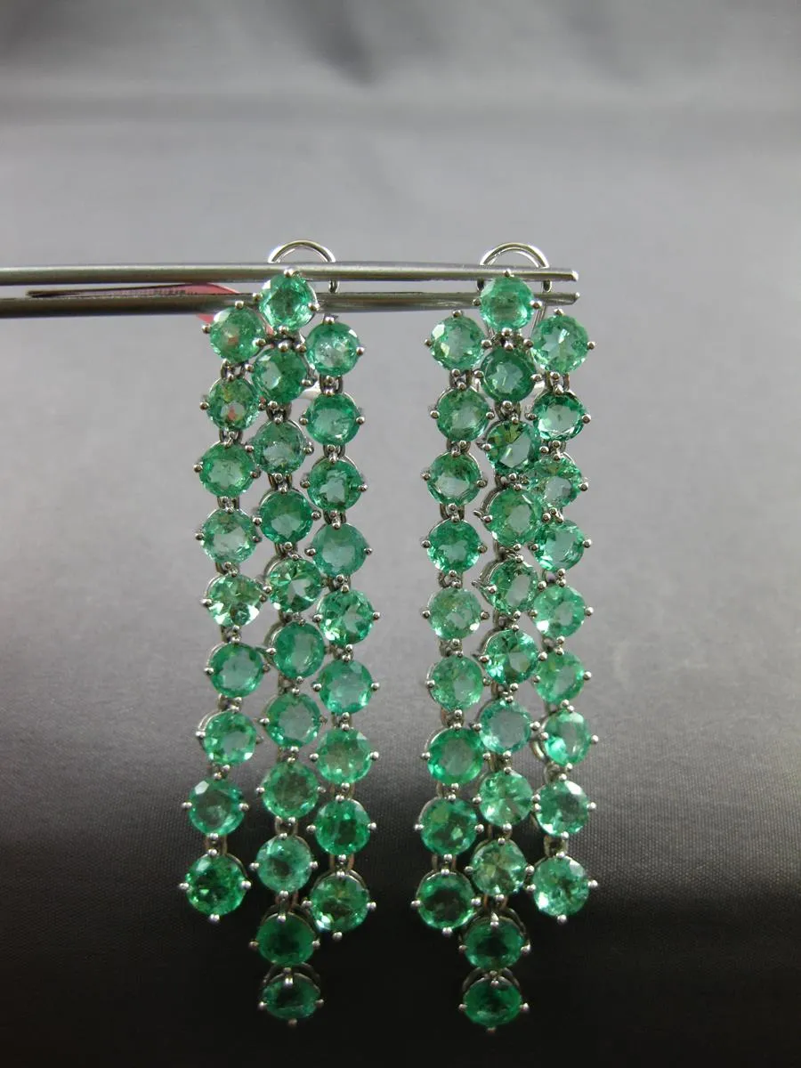 22.03CT AAA COLOMBIAN EMERALD 18KT WHITE GOLD 3 ROW CHANDELIER CLIP ON EARRINGS