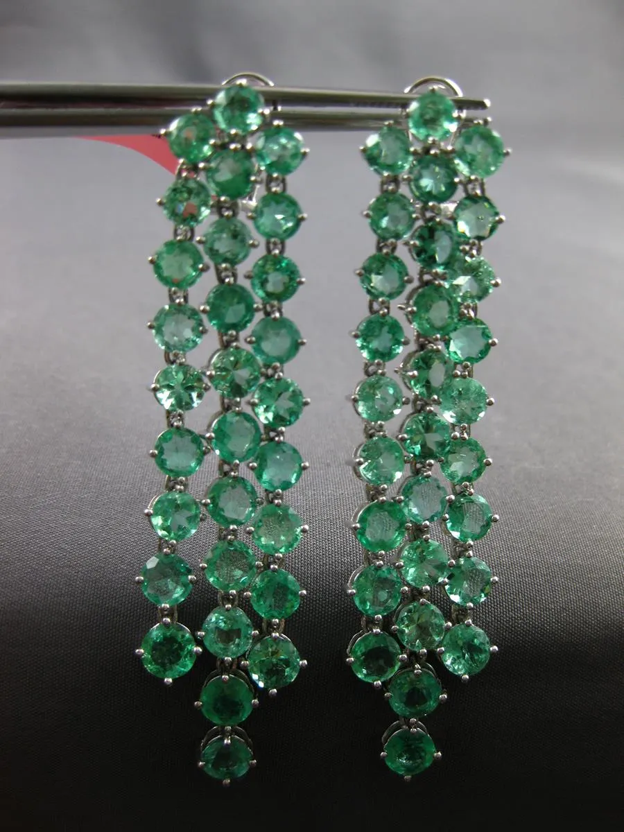 22.03CT AAA COLOMBIAN EMERALD 18KT WHITE GOLD 3 ROW CHANDELIER CLIP ON EARRINGS