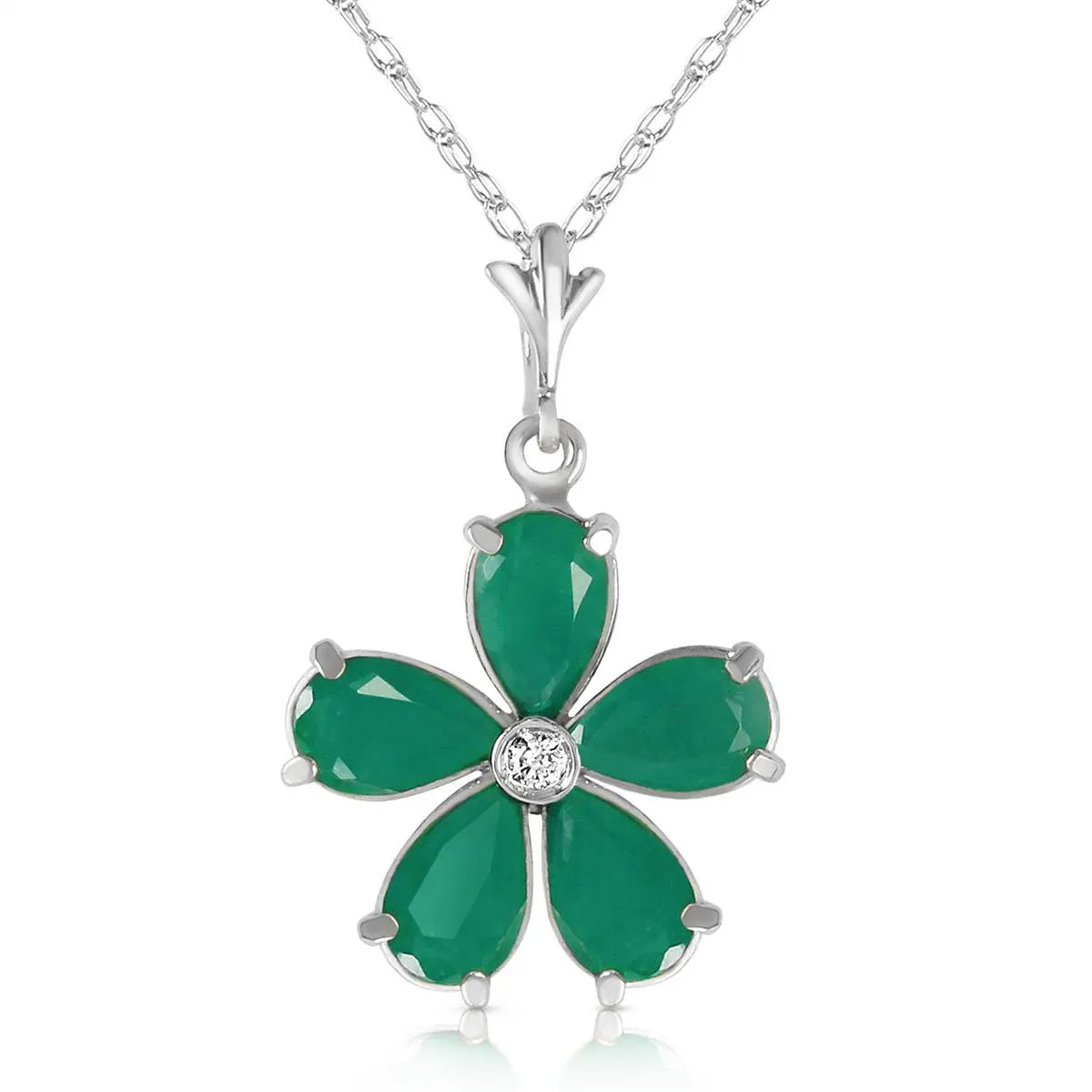 2.22 Carat 14K Solid White Gold Necklace Natural Emerald Diamond