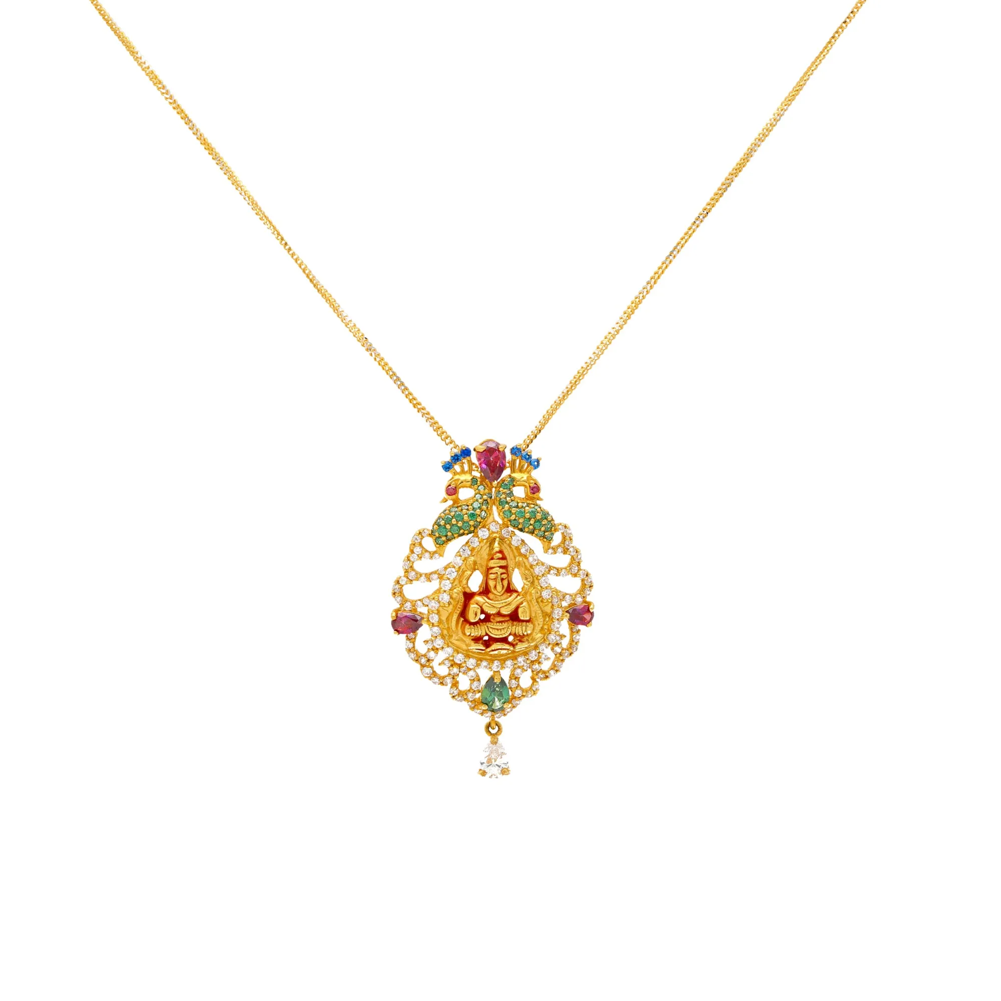 22K Yellow Gold & Jewels Laxmi Pendant Set (25.6gm)