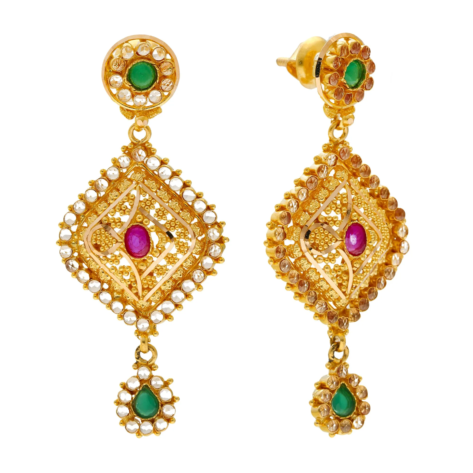 22K Yellow Gold, Emerald, & Ruby Jewelry Set (55.7gm)