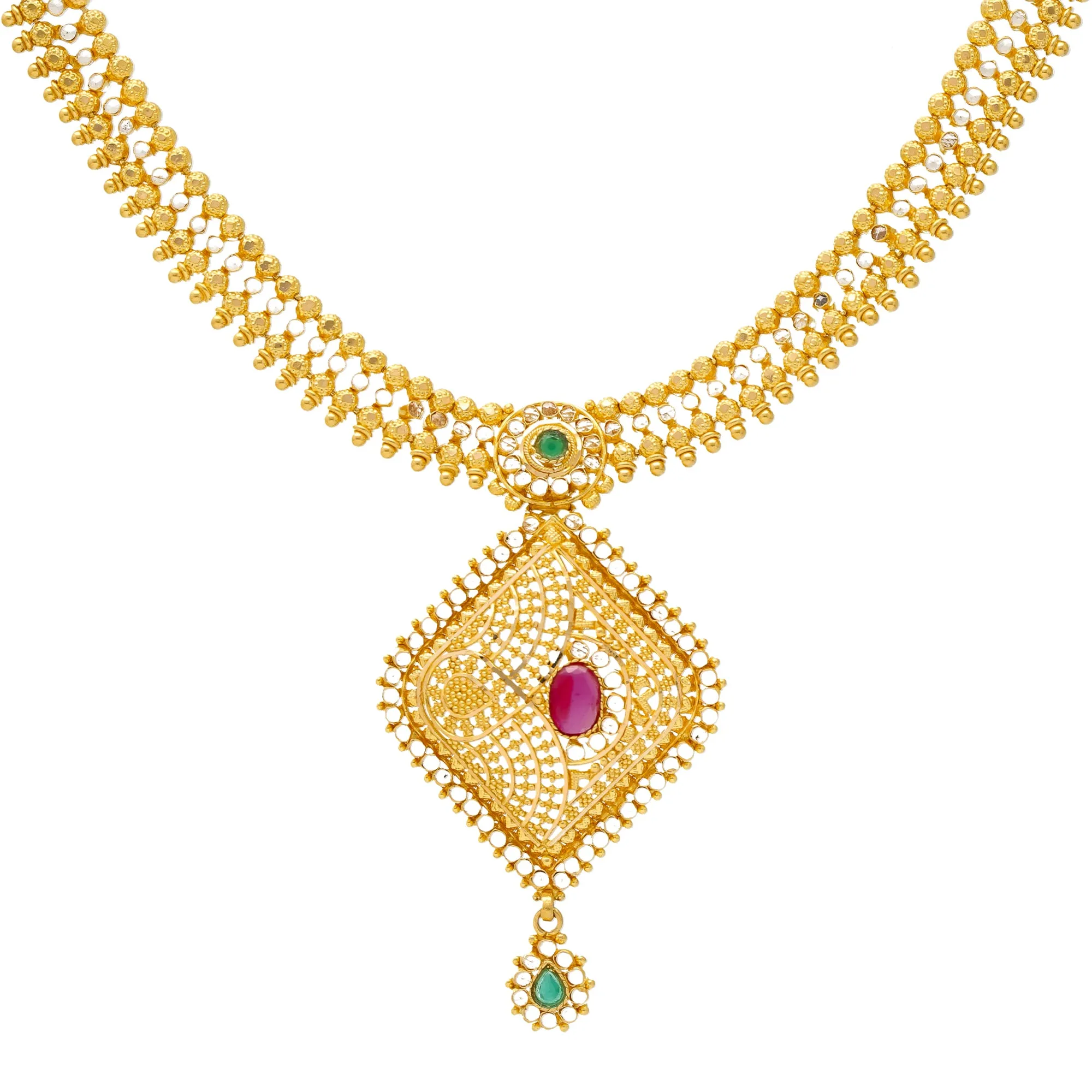 22K Yellow Gold, Emerald, & Ruby Jewelry Set (55.7gm)