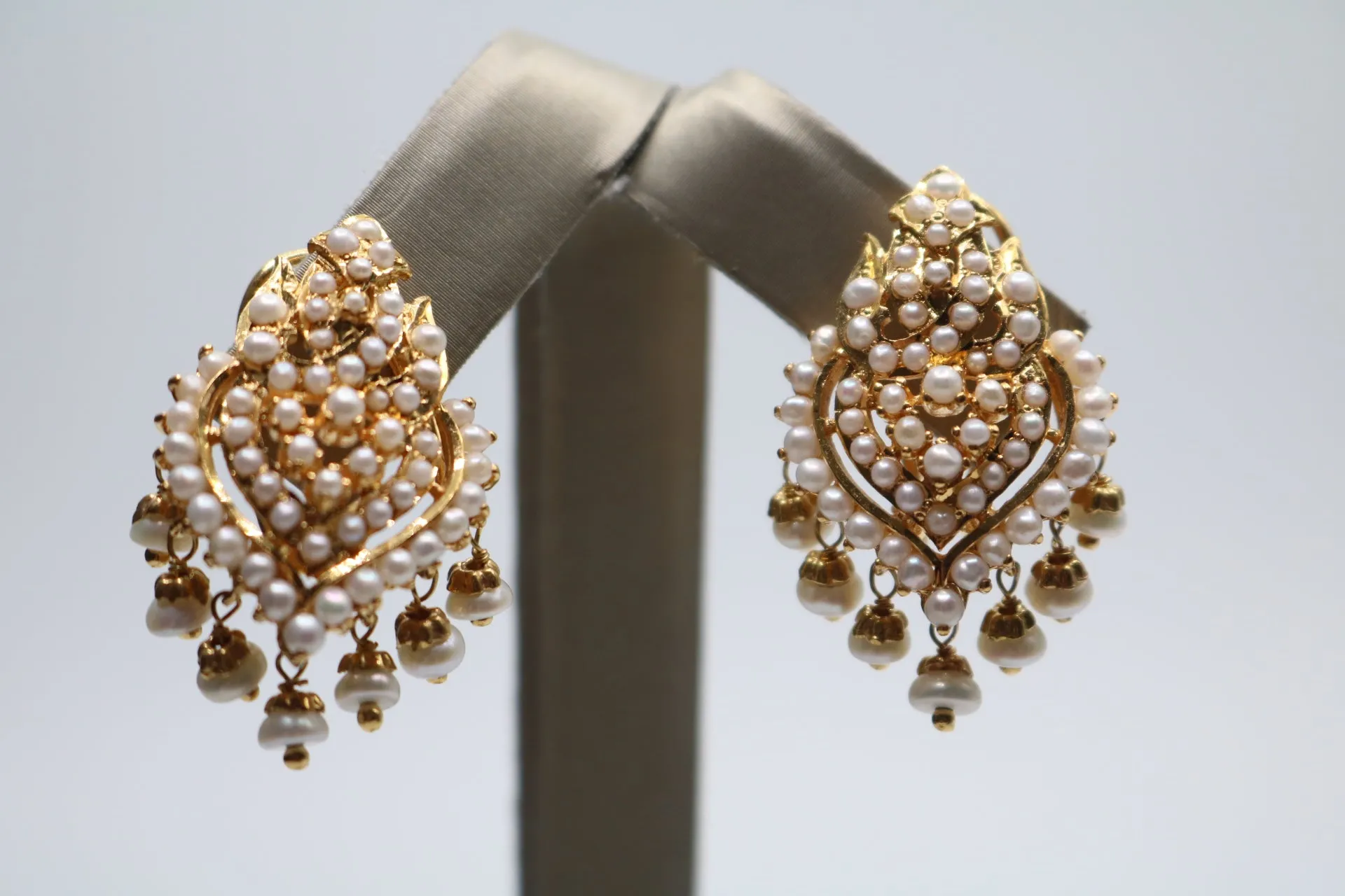 22K Yellow Gold Ethnic Pearl Earrings (Store Pick-Up Only)