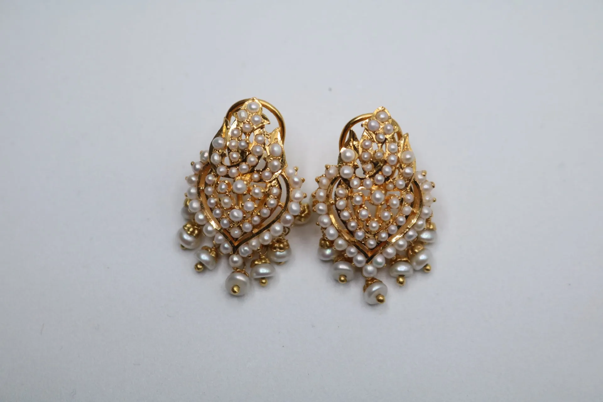 22K Yellow Gold Ethnic Pearl Earrings (Store Pick-Up Only)