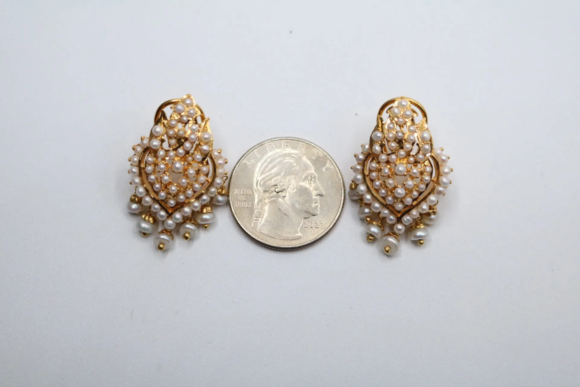 22K Yellow Gold Ethnic Pearl Earrings (Store Pick-Up Only)