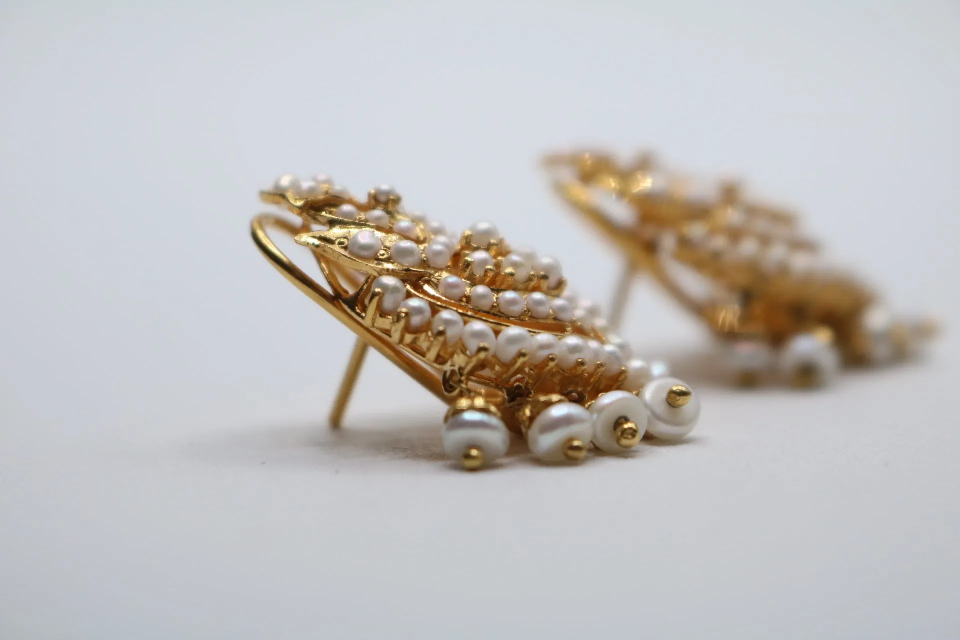 22K Yellow Gold Ethnic Pearl Earrings (Store Pick-Up Only)