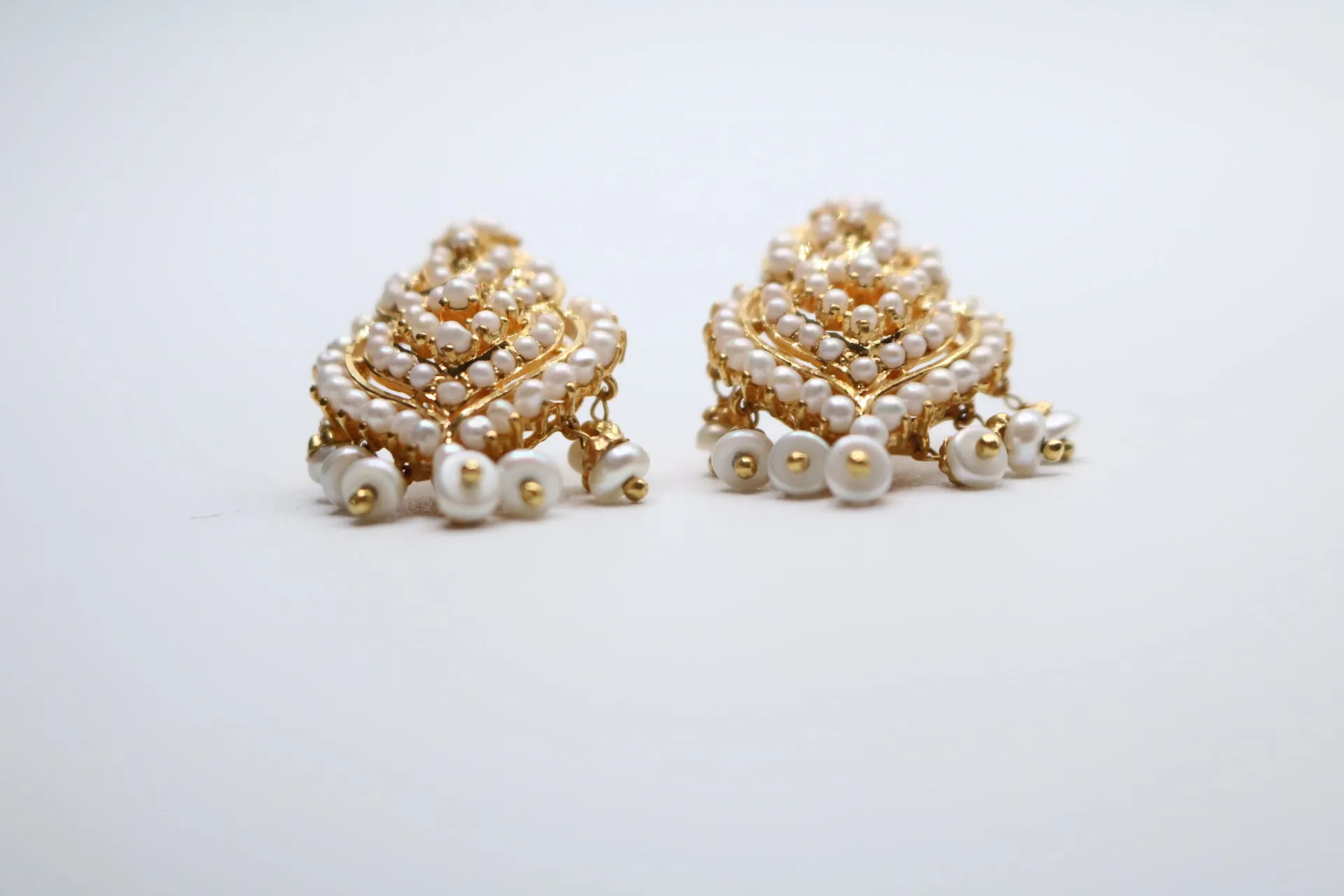 22K Yellow Gold Ethnic Pearl Earrings (Store Pick-Up Only)