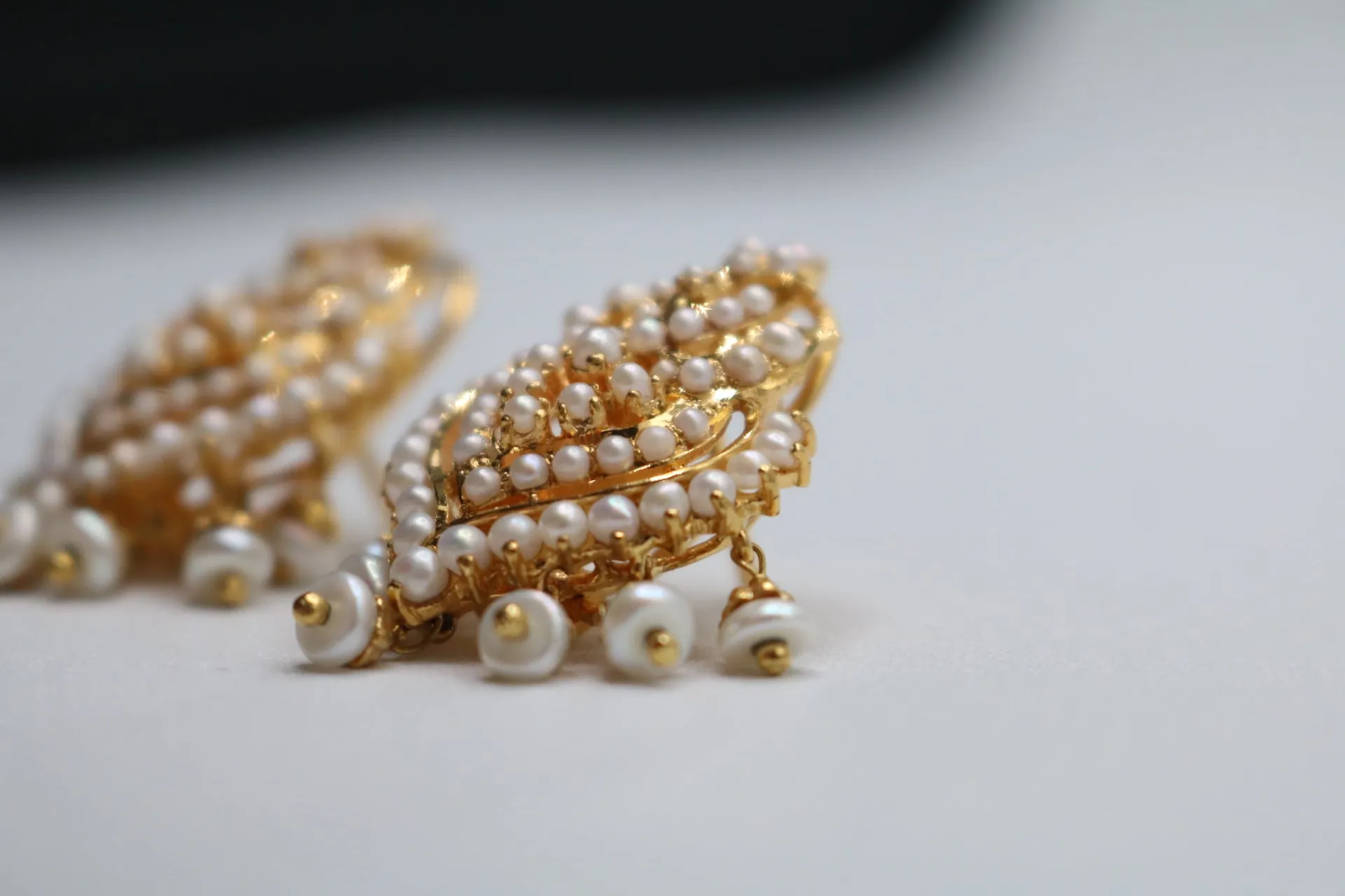 22K Yellow Gold Ethnic Pearl Earrings (Store Pick-Up Only)