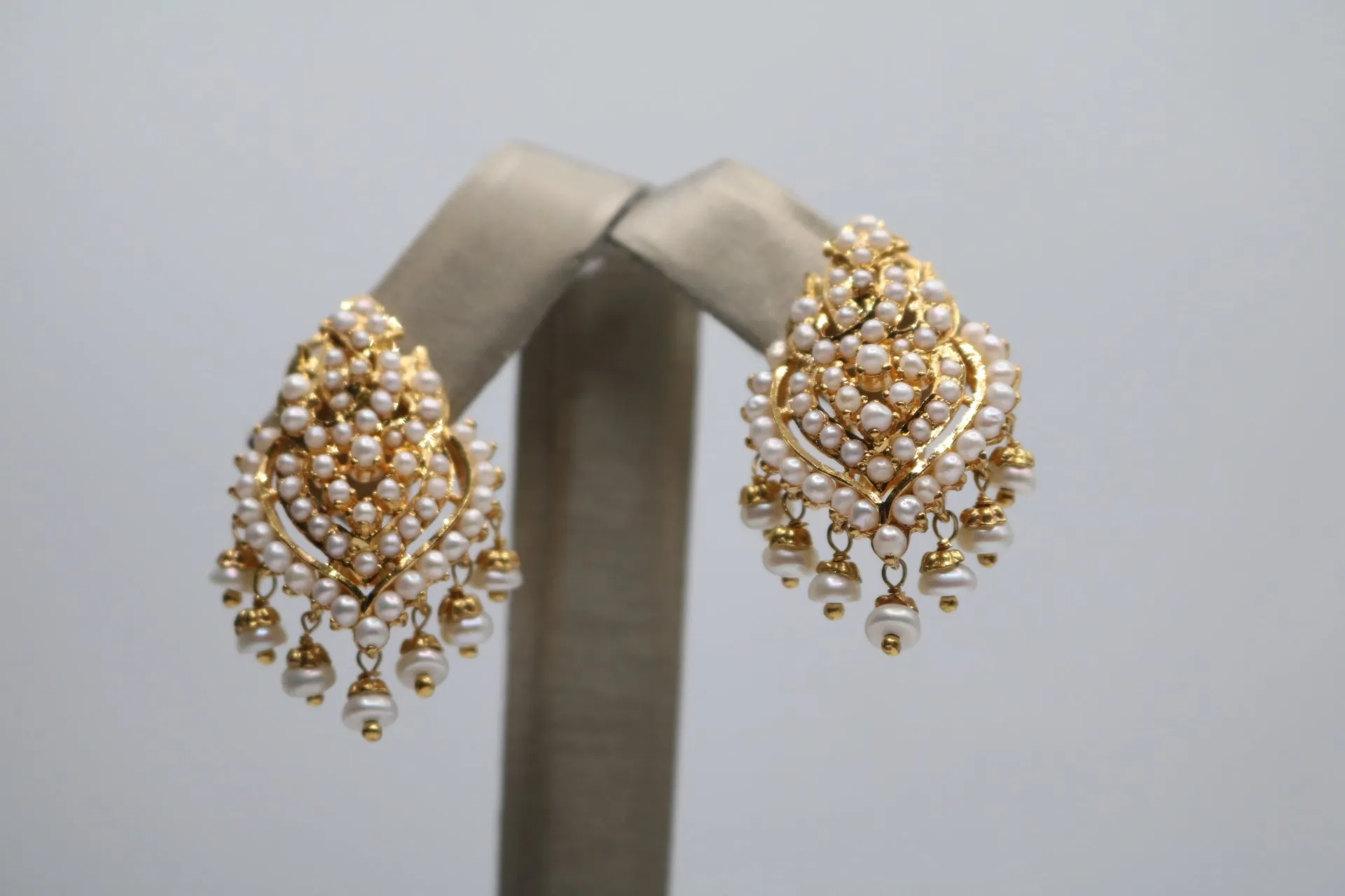 22K Yellow Gold Ethnic Pearl Earrings (Store Pick-Up Only)