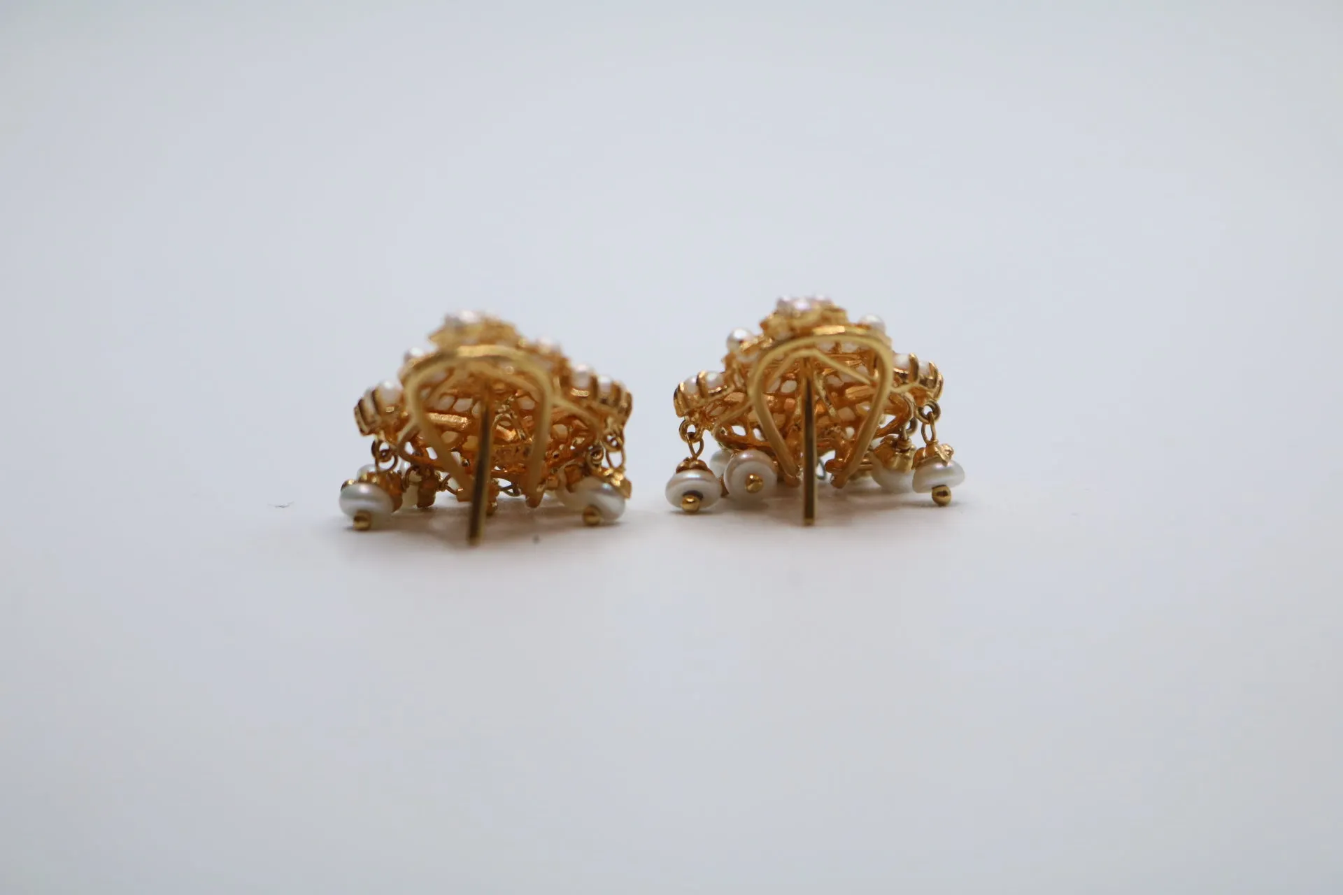 22K Yellow Gold Ethnic Pearl Earrings (Store Pick-Up Only)