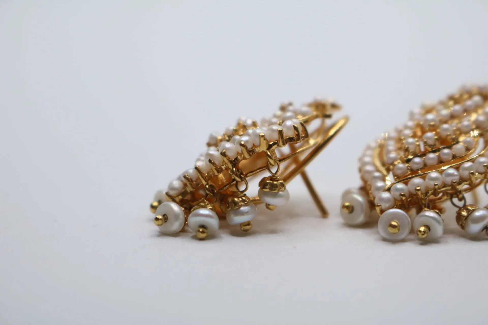 22K Yellow Gold Ethnic Pearl Earrings (Store Pick-Up Only)