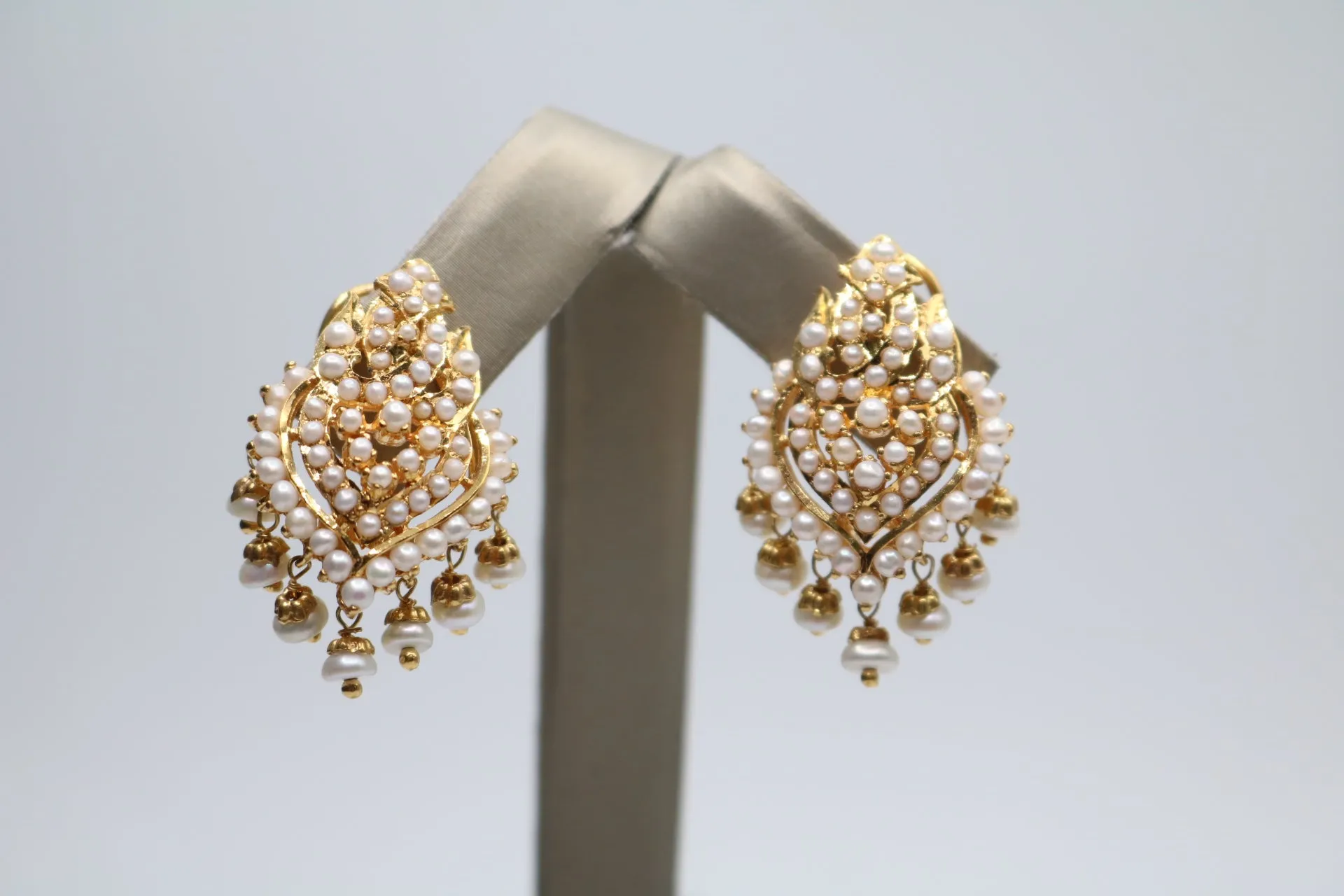 22K Yellow Gold Ethnic Pearl Earrings (Store Pick-Up Only)