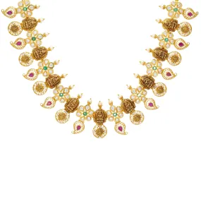 22K Yellow Gold, Gemstone, CZ, & Pearl Temple Necklace (41.1gm)