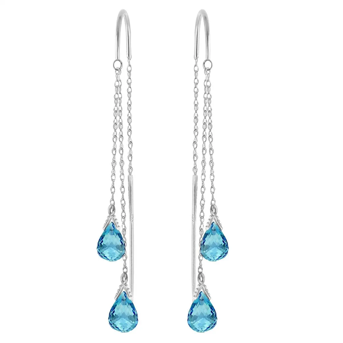 2.5 Carat 14K Solid White Gold Threaded Dangles Earrings Blue Topaz