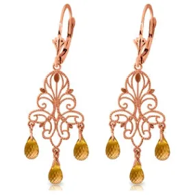 3.75 Carat 14K Solid Rose Gold Chandelier Earrings Natural Citrine